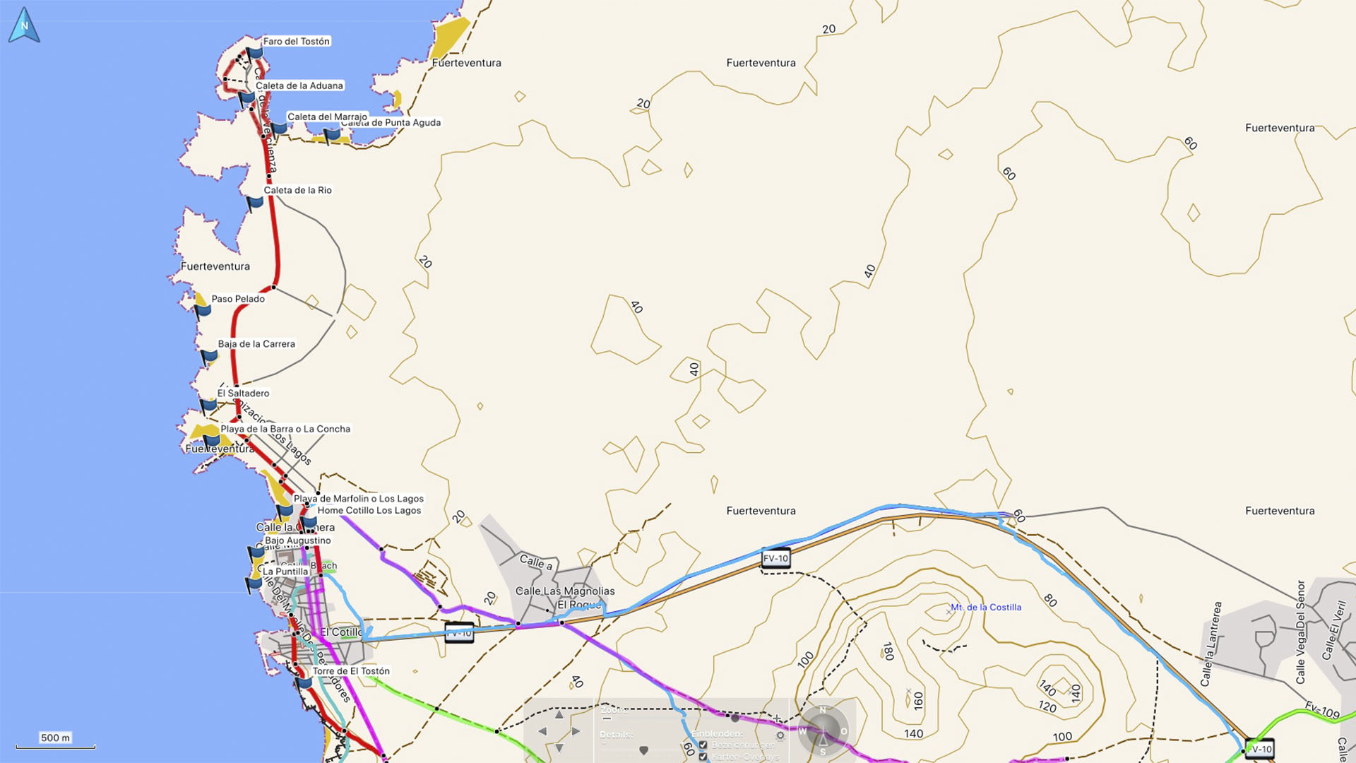 Fuerteventura Karte der Straende: Die Strände Strände von El Cotillo noerdlicher Teil.